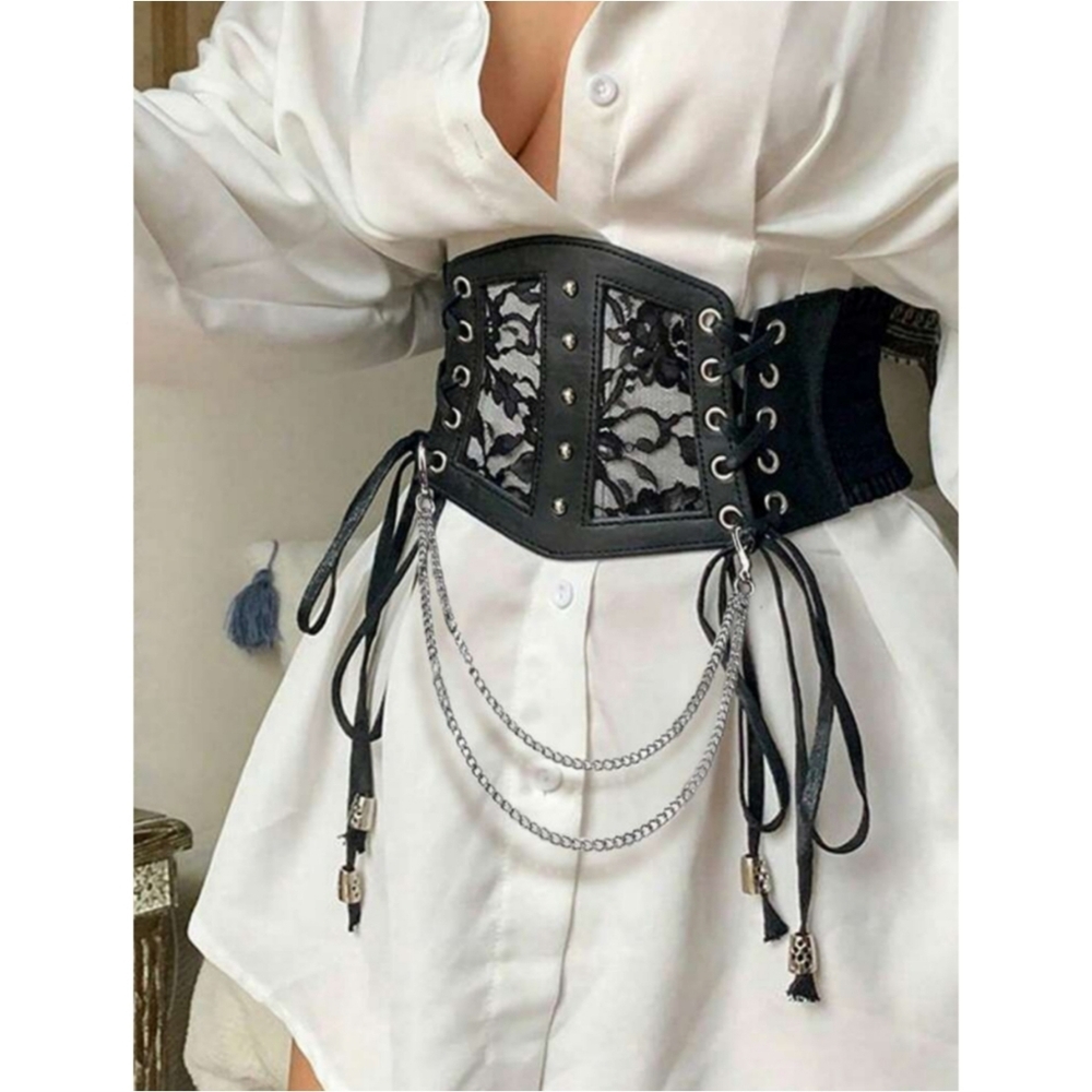 SHEIN | Renaissance Accessories Black Elastic Waist Belt Corset Lace Mesh Sexy - Picture 3 of 8